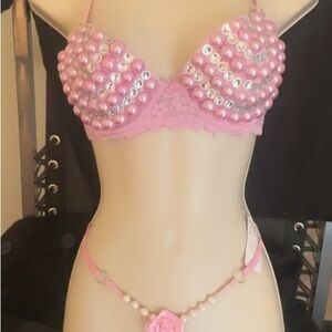 Elegant Pink Embellished Bra Set